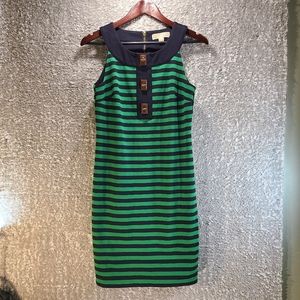 Michael Michael Kors Women Sz S Striped Navy & Green Shift Dress Sleeveless Zip